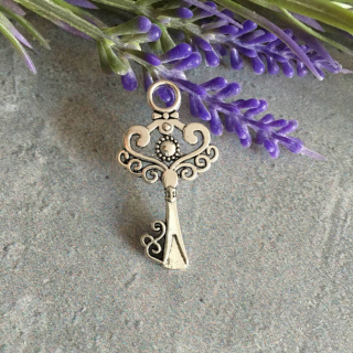 Charms, pendants - Ключик ажурный, подвеска,3,2х2,3 см, цв. cер. 1